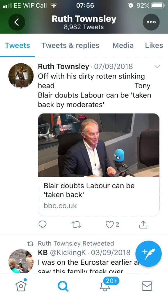 "Off with his head" Townsley tweets to her 600 followers